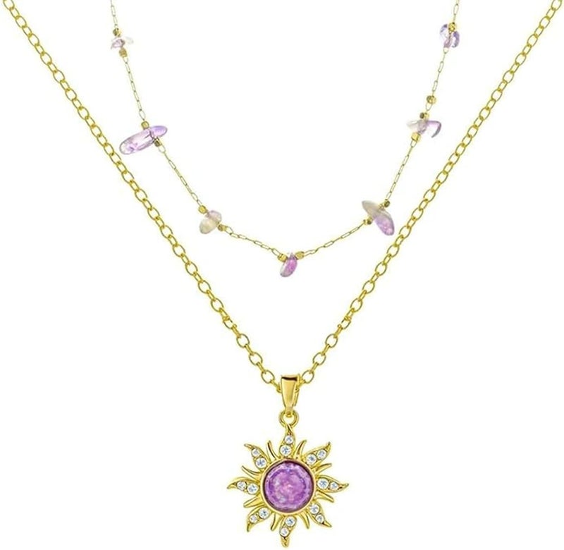 TACBSP Rapunz Sun Necklace for Women Tangled Necklace Sun Necklaces Opal Pendant Neckalces Healing Crystal Necklaces Christmas Trendy Jewelry - Image 1
